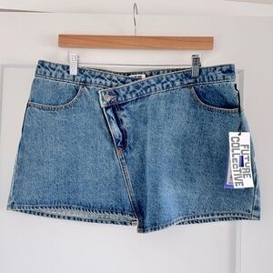 NWT Future Collective Asymmetrical Denim Mini Skirt by Kahlana Barfield Brown 14